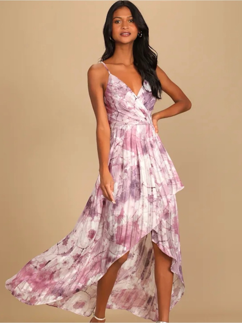 Purple Multi Print High-low Maxi Dress - Size M
